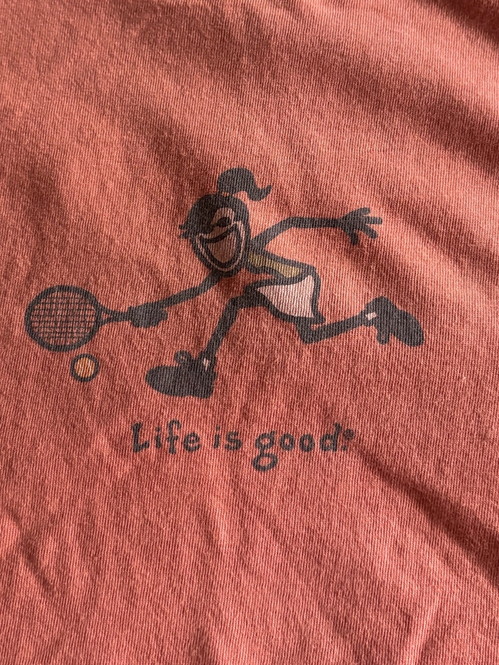 Life Is Good Coral Tennis Graphic Tee with Black Print